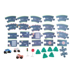 Drewniany zestaw dróg tor do układania z pojazdami – zabawka edukacyjna 3+