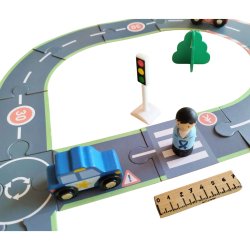 Drewniany zestaw dróg tor do układania z pojazdami – zabawka edukacyjna 3+