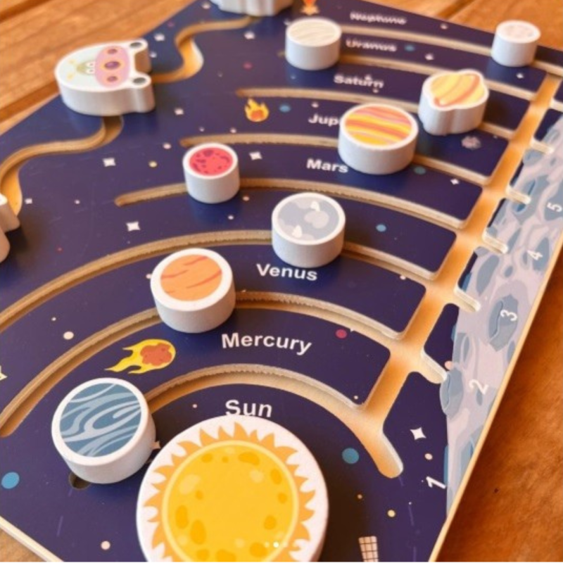 Drewniana układanka Montessori Układ Słoneczny tablica manipulacyjna 3+