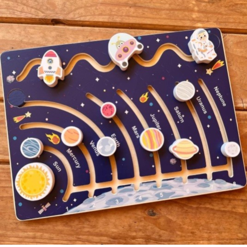Drewniana układanka Montessori Układ Słoneczny tablica manipulacyjna 3+