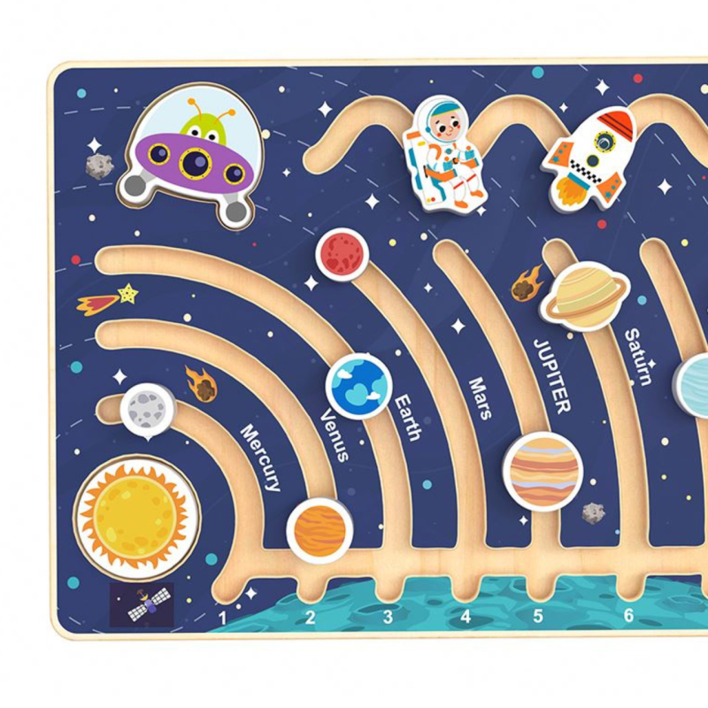 Drewniana układanka Montessori Układ Słoneczny tablica manipulacyjna 3+