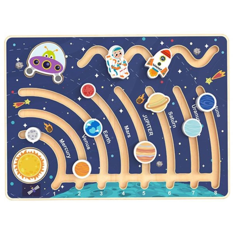 Drewniana układanka Montessori Układ Słoneczny tablica manipulacyjna 3+