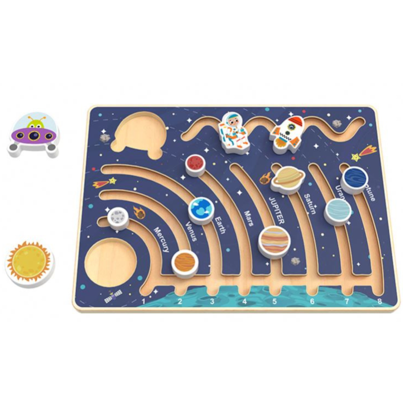 Drewniana układanka Montessori Układ Słoneczny tablica manipulacyjna 3+