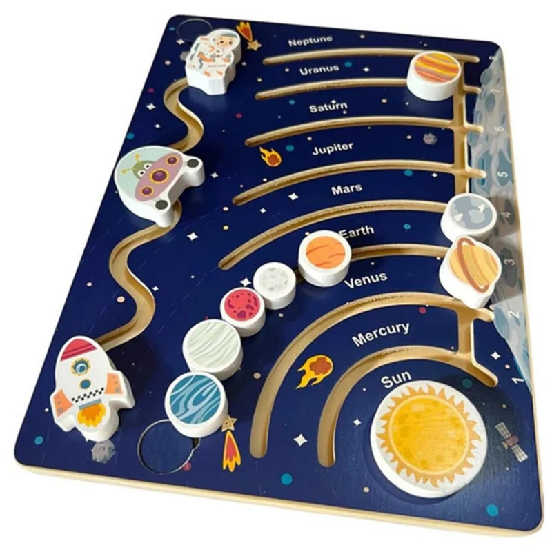 Drewniana układanka Montessori Układ Słoneczny tablica manipulacyjna 3+