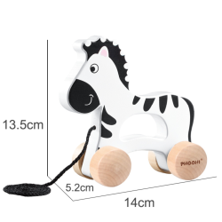 Drewniana zebra do ciągnięcia na sznurku zabawka do nauki chodzenia 12M+