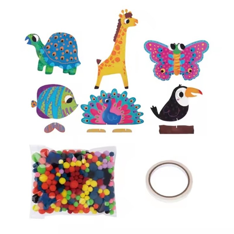 Pomponowa kreatywna przyklejanka zwierzęta dla dzieci 3+
