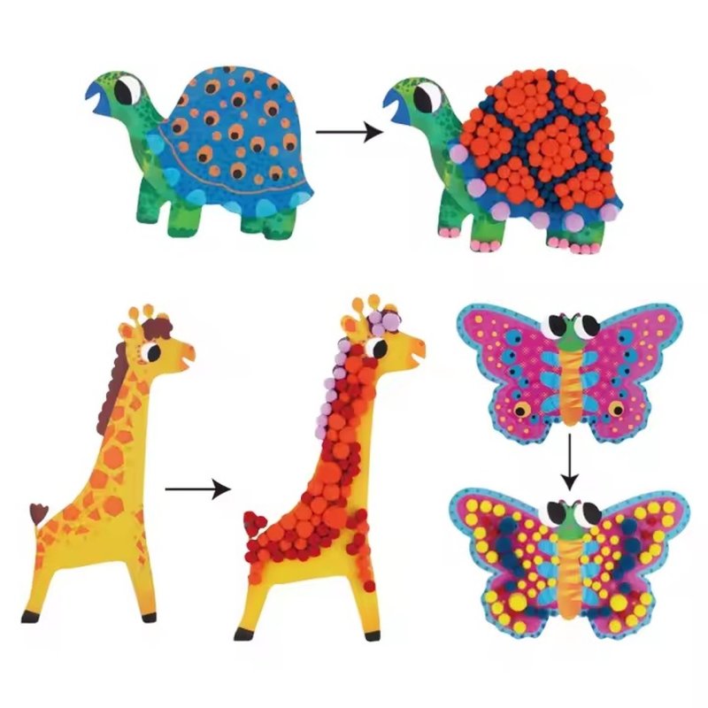 Pomponowa kreatywna przyklejanka zwierzęta dla dzieci 3+