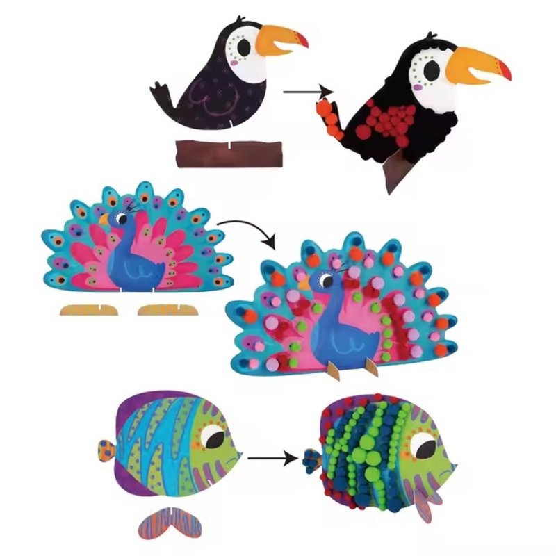 Pomponowa kreatywna przyklejanka zwierzęta dla dzieci 3+