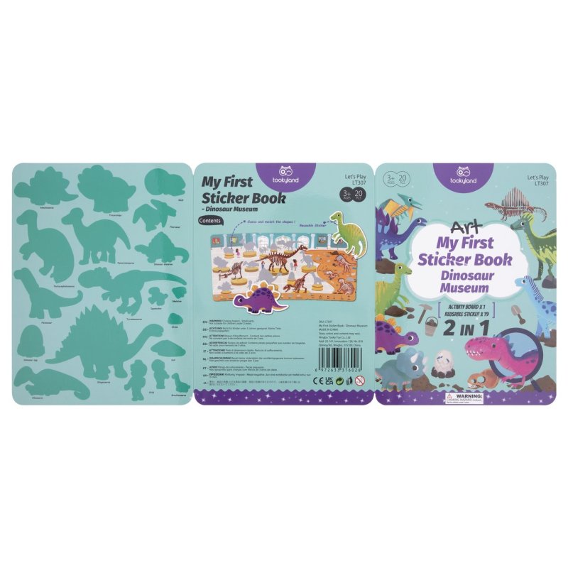 Książeczka naklejki silikonowe muzeum dinozaurów do wielokrotnej zabawy