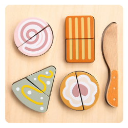 Drewniany zestaw deserowy do krojenia zabawa w kuchnię 2+
