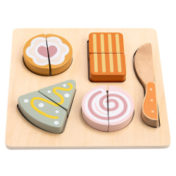 Drewniany zestaw deserowy do krojenia zabawa w kuchnię 2+