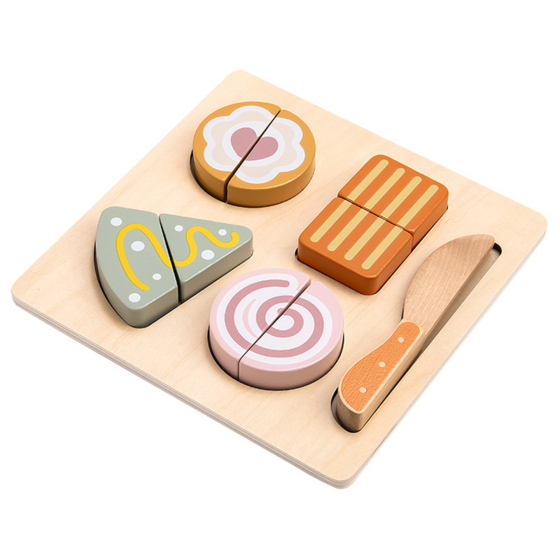 Drewniany zestaw deserowy do krojenia zabawa w kuchnię 2+