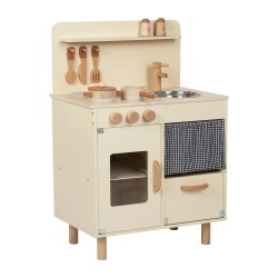 Drewniana kuchnia retro dla dzieci beżowa zabawkowy zestaw kuchenny 3+