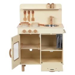 Drewniana kuchnia retro dla dzieci beżowa zabawkowy zestaw kuchenny 3+