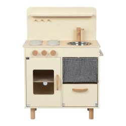 Drewniana kuchnia retro dla dzieci beżowa zabawkowy zestaw kuchenny 3+