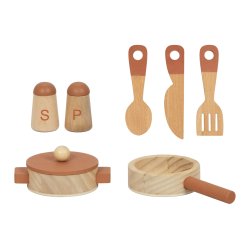 Drewniana kuchnia retro dla dzieci beżowa zabawkowy zestaw kuchenny 3+