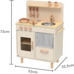 Drewniana kuchnia retro dla dzieci beżowa zabawkowy zestaw kuchenny 3+