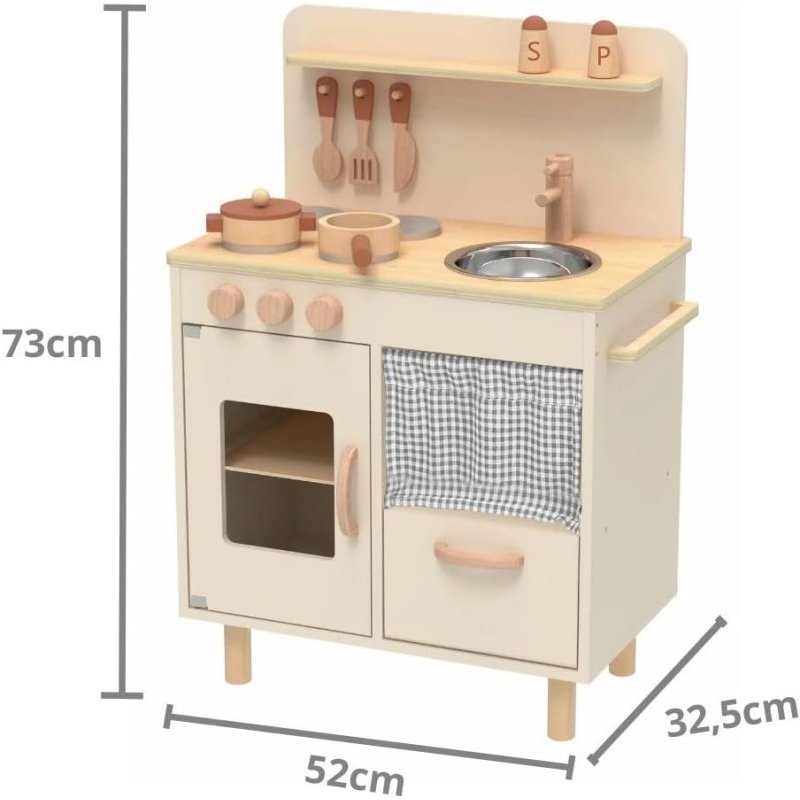 Drewniana kuchnia retro dla dzieci beżowa zabawkowy zestaw kuchenny 3+