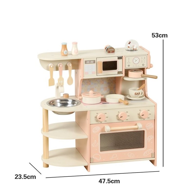 Drewniana różowa kuchnia dla dzieci zabawkowa zestaw kuchenny 3+