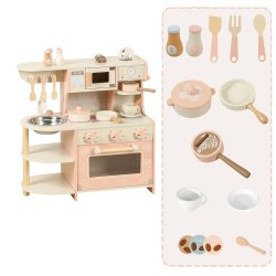 Drewniana różowa kuchnia dla dzieci zabawkowa zestaw kuchenny 3+