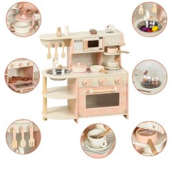 Drewniana różowa kuchnia dla dzieci zabawkowa zestaw kuchenny 3+