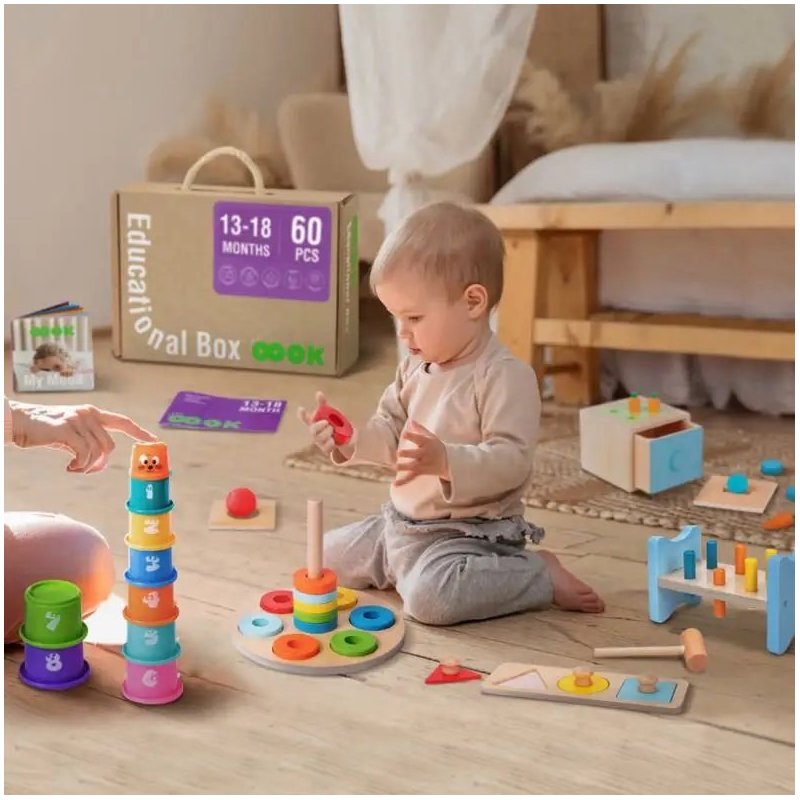 Edukacyjne Pudełko Montessori 13–18m+ Drewniany Zestaw Rozwojowy