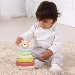 Wieża Miś Drewniana Piramidka Edukacyjna dla Dzieci Sorter Montessori 12M+