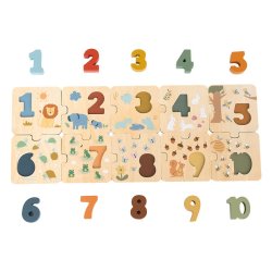 Drewniane puzzle z cyframi – edukacyjna układanka do nauki liczenia dla dzieci 3+