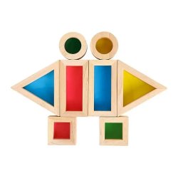 Drewniane klocki sensoryczne z lustrami zabawka edukacyjna dla dzieci 2+