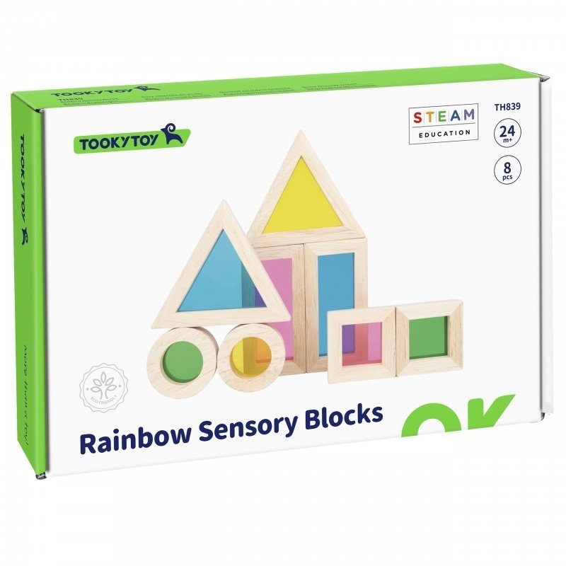 Drewniane klocki sensoryczne z lustrami zabawka edukacyjna dla dzieci 2+