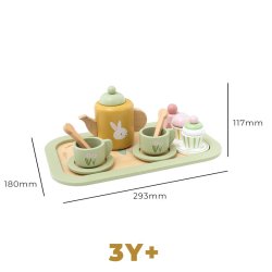 Drewniany zestaw do herbaty pastelowy zabawa w tea party kuchnia 24M+