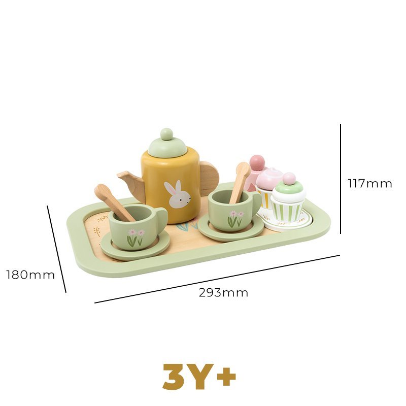 Drewniany zestaw do herbaty pastelowy zabawa w tea party kuchnia 24M+