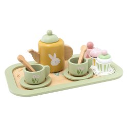 Drewniany zestaw do herbaty pastelowy zabawa w tea party kuchnia 24M+