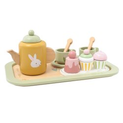 Drewniany zestaw do herbaty pastelowy zabawa w tea party kuchnia 24M+