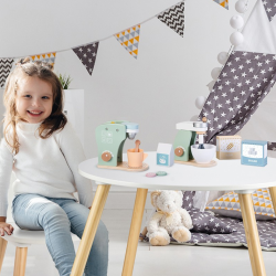 Drewniany ekspres do kawy dla dzieci – zestaw kuchenny do zabawy 2+