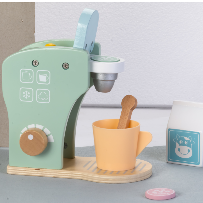 Drewniany ekspres do kawy dla dzieci – zestaw kuchenny do zabawy 2+