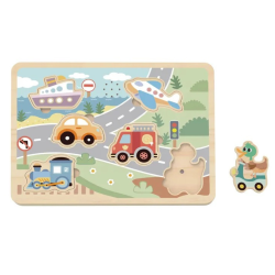 Drewniane puzzle dźwiękowe pojazdy dla dzieci 18M+ – zabawka edukacyjna