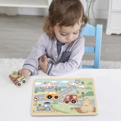 Drewniane puzzle dźwiękowe pojazdy dla dzieci 18M+ – zabawka edukacyjna