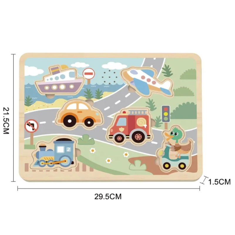 Drewniane puzzle dźwiękowe pojazdy dla dzieci 18M+ – zabawka edukacyjna