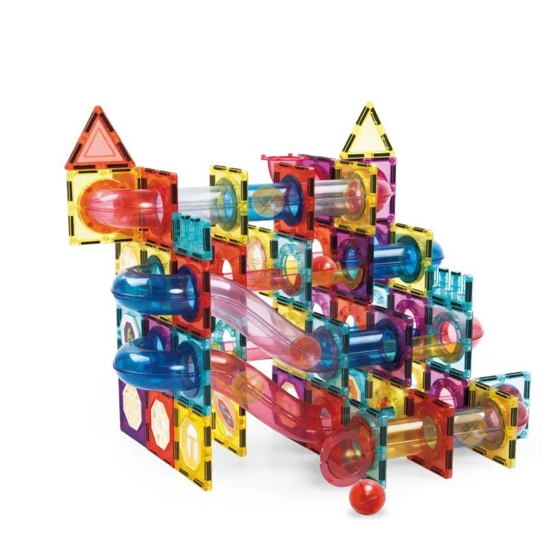 Klocki magnetyczne tor kulkowy 136 elementów – zestaw konstrukcyjny dla dzieci 3+