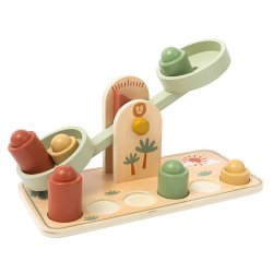 Drewniana waga edukacyjna Montessori – zabawka balansująca dla dzieci 24M+
