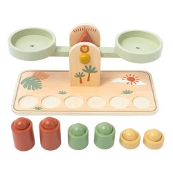 Drewniana waga edukacyjna Montessori – zabawka balansująca dla dzieci 24M+