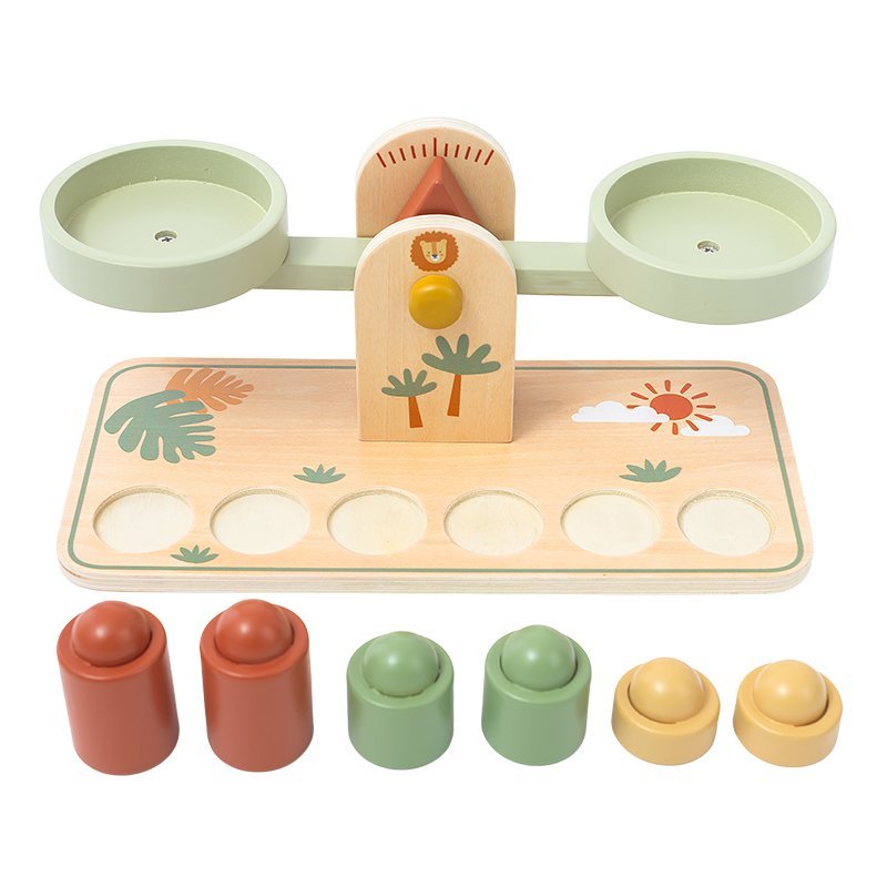 Drewniana waga edukacyjna Montessori – zabawka balansująca dla dzieci 24M+