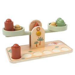 Drewniana waga edukacyjna Montessori – zabawka balansująca dla dzieci 24M+