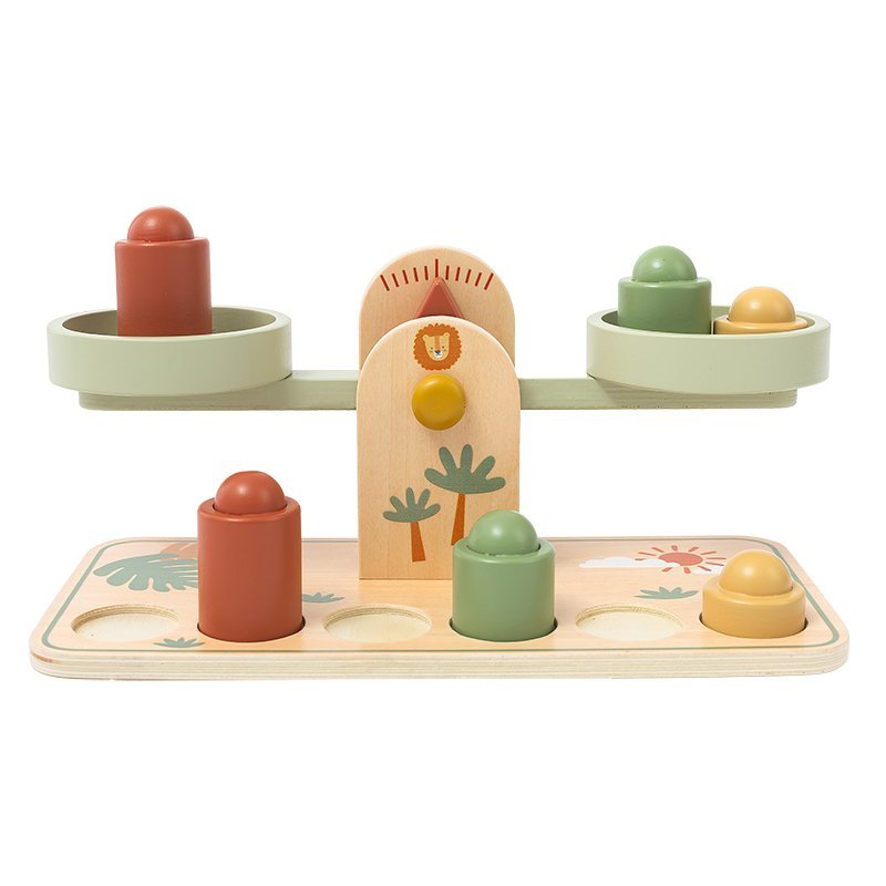 Drewniana waga edukacyjna Montessori – zabawka balansująca dla dzieci 24M+