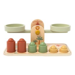 Drewniana waga edukacyjna Montessori – zabawka balansująca dla dzieci 24M+