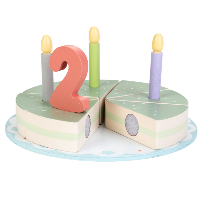 Drewniany tort urodzinowy świeczki Kreatywna zabawa przyjęcie 2+ Montessori