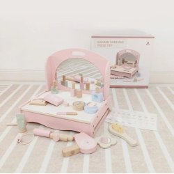 Drewniana toaletka dla dzieci z akcesoriami – zabawka edukacyjna 3+