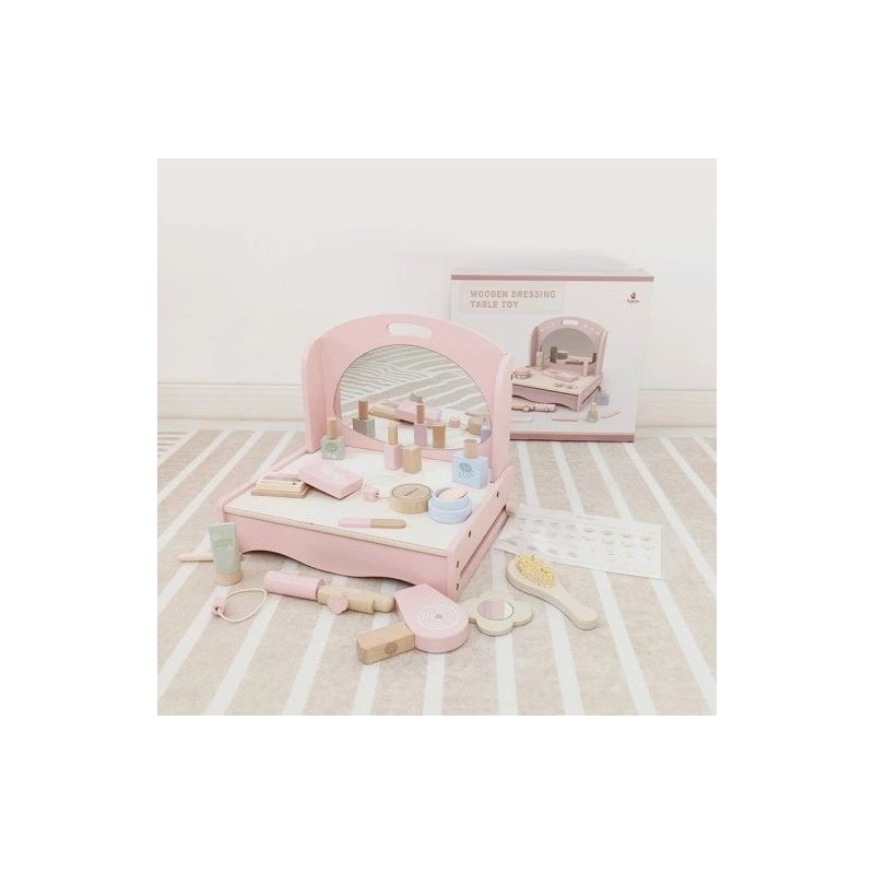 Drewniana toaletka dla dzieci z akcesoriami – zabawka edukacyjna 3+