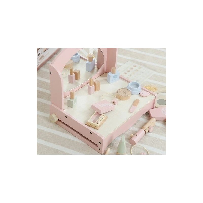 Drewniana toaletka dla dzieci z akcesoriami – zabawka edukacyjna 3+